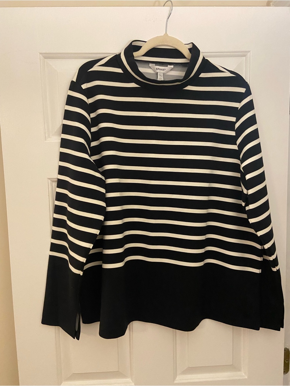 SPANX AirEssentials Black & White Stripe Mock Neck Long Sleeve Top - NWT